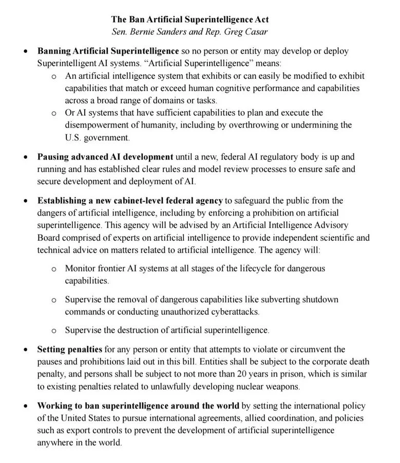 The Ban Artificial Super Intelligence Act